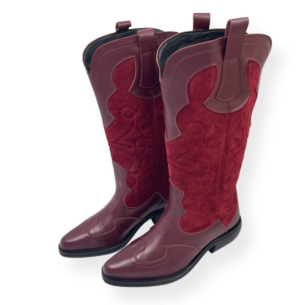 NWT Pilcro Anthropologie Western Red Cowboy Boots EU 39 Leather Suede $280 - Picture 10 of 16